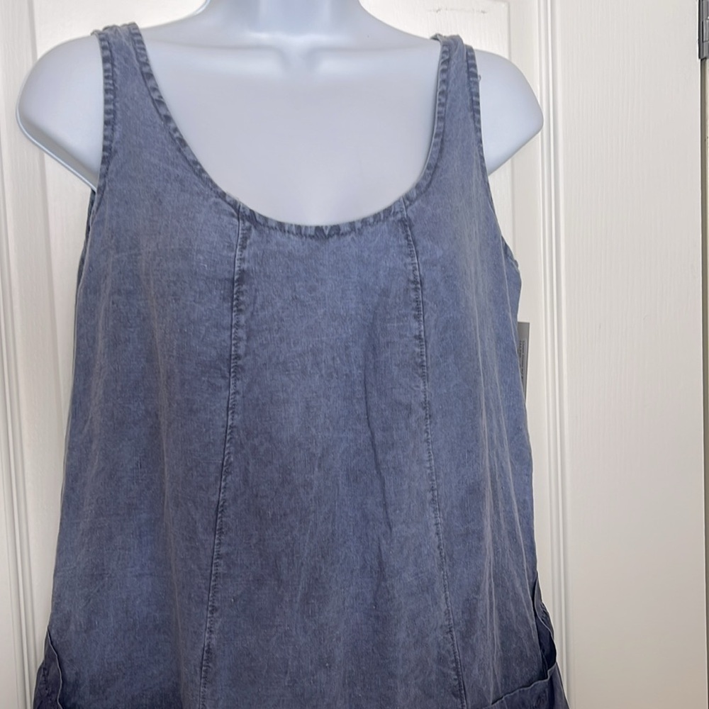 Luna Luz Lagenlook Sleeveless Pocket Washed Linen Dress - Picture 4 of 13